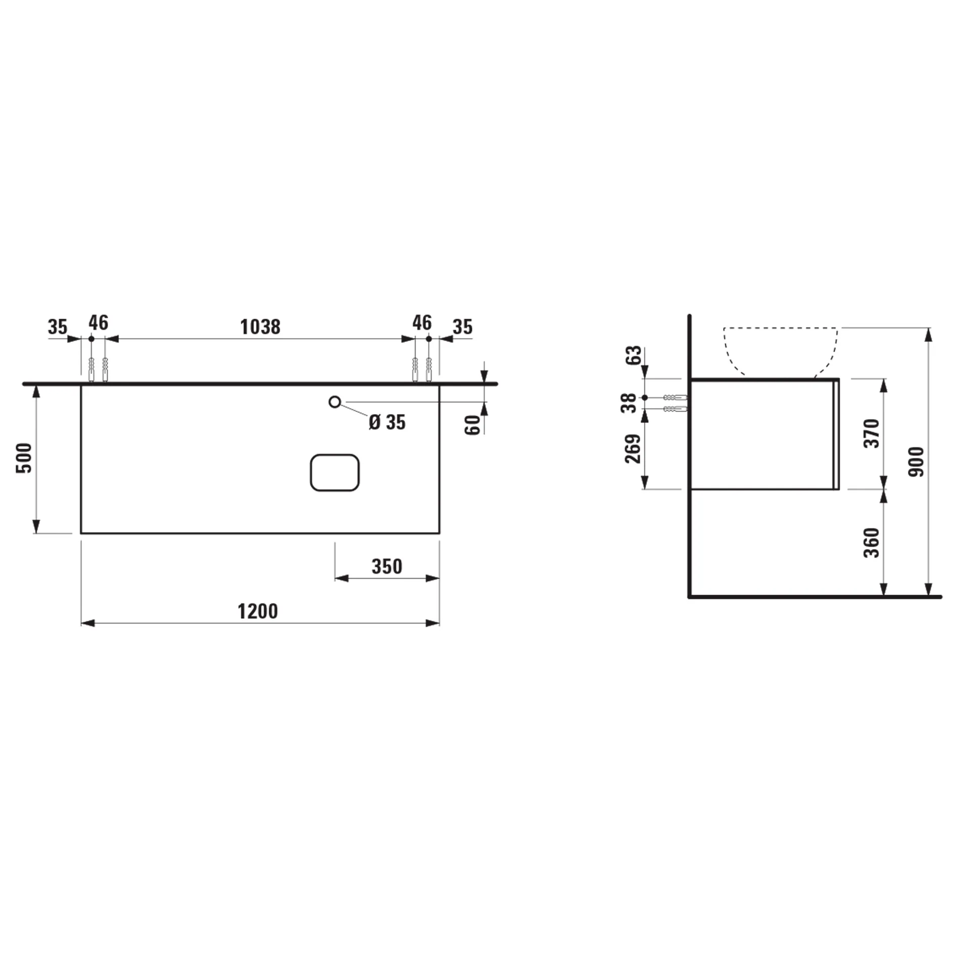 Laufen Schubladenelement „Ilbagnoalessi“ 1200 × 370 × 500 mm Noce canaletto, mit Hahnlochbohrung, rechts