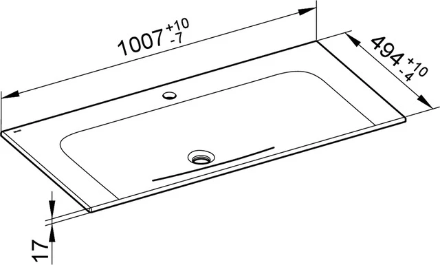 KEUCO Einbauwaschtisch „X-Line“, mit Hahnlochbohrung in Weiß, 1007 × 494 × 17 mm