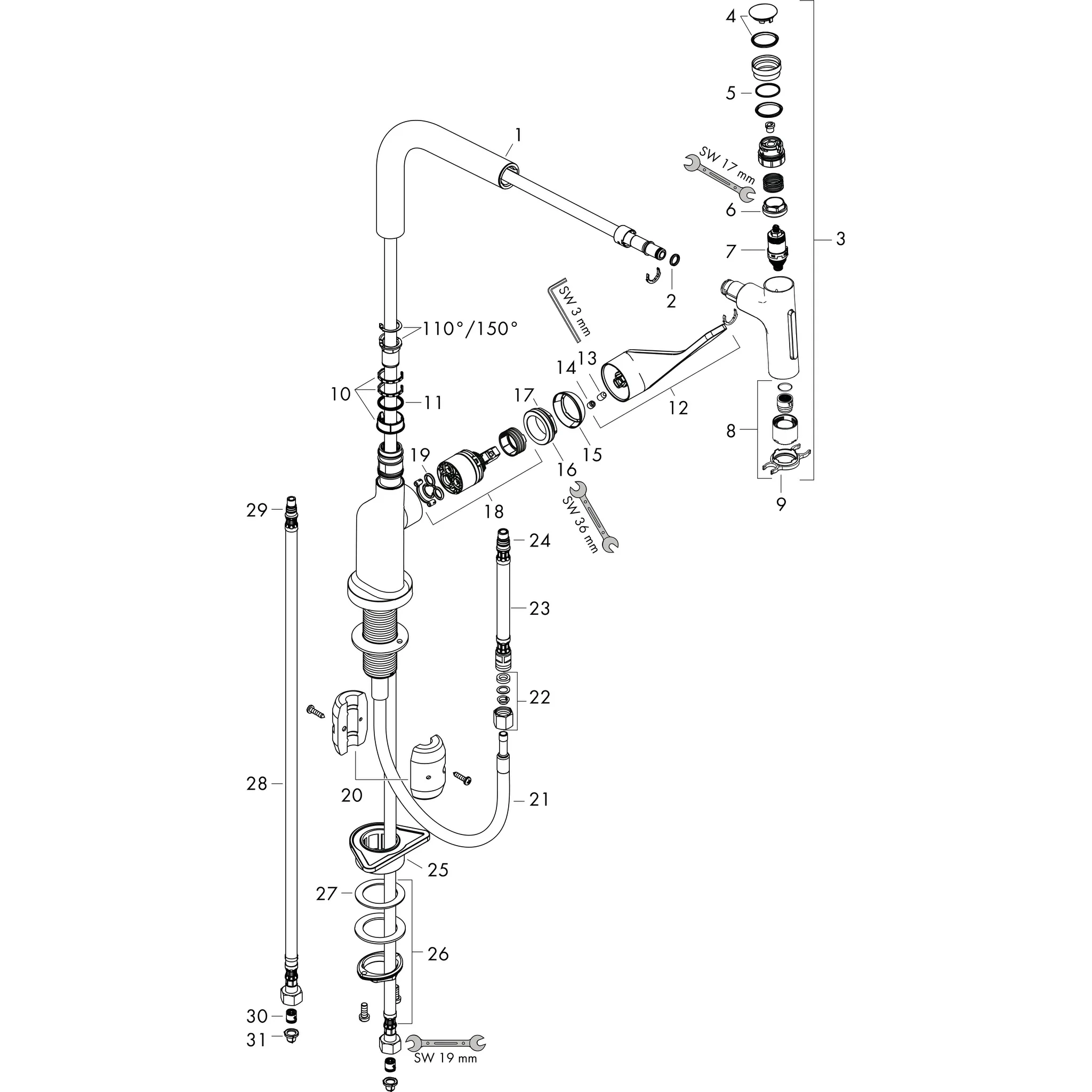 Hansgrohe AXOR Citterio Einhebel-Küchenmischer Select 230 2jet mit Ausziehbrause, Chrom Hansgrohe AXOR Citterio Einhebel-Küchenmischer Select 230 2jet mit Ausziehbrause, Chrom