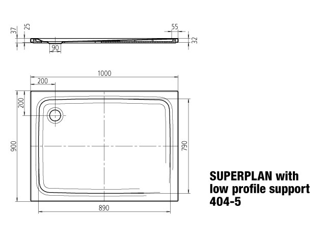 SUPERPLAN CLASSIC MIT WANNENTRÄGER EXTRAFLACH Duschwanne, 404-5 900x1000mm alpinweiß, Wannenträger extraflach