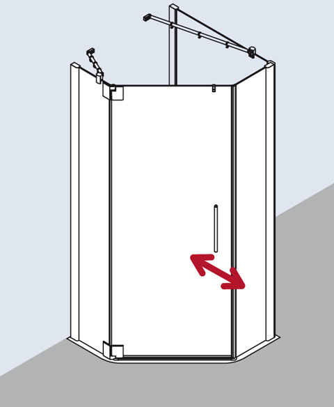 Kermi Duschabtrennung für Fünfeck-Duschwannen Pendeltür links mit Festfeldern „PASA XP“ in Glas Klar, Profile Silber Mattglanz, BV: 720 - 870 mm GAK: 705 - 735 mm WE: 730 - 760/880 - 910 mm H: 1850 mm