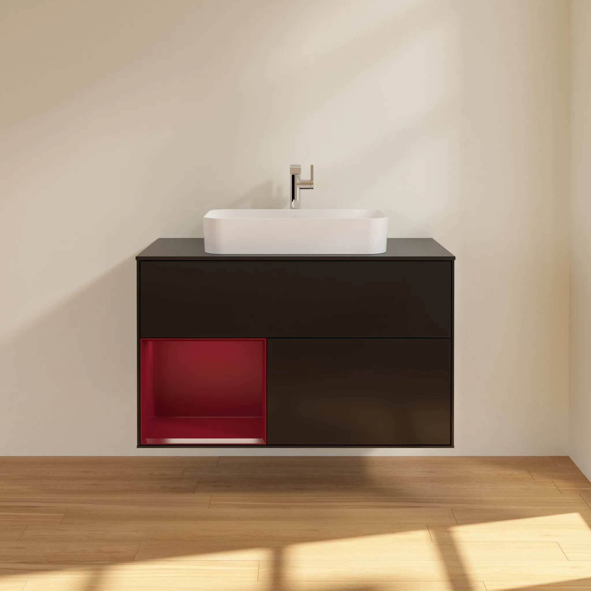 Villeroy & Boch Waschbeckenunterschrank Finion G24, 1000x603x501 mm, Black Matt Lacquer mit Beleuchtung und Push-to-open Funktion