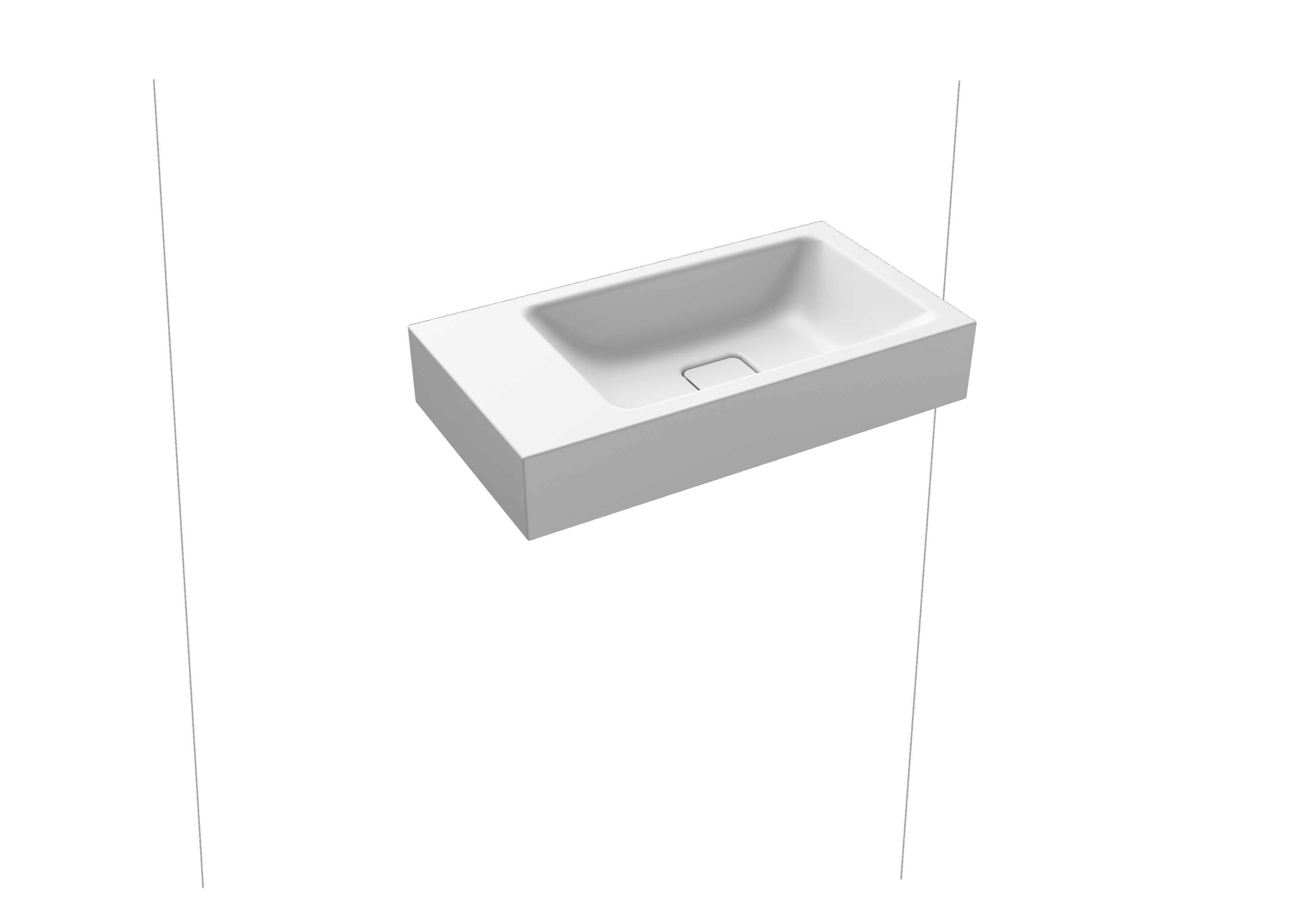 Wandwaschtisch „Cono“ 55 × 30 cm, rechts, ohne Hahnlochbohrung, ohne Überlauf in alpinweiß matt mit Perl-Effekt