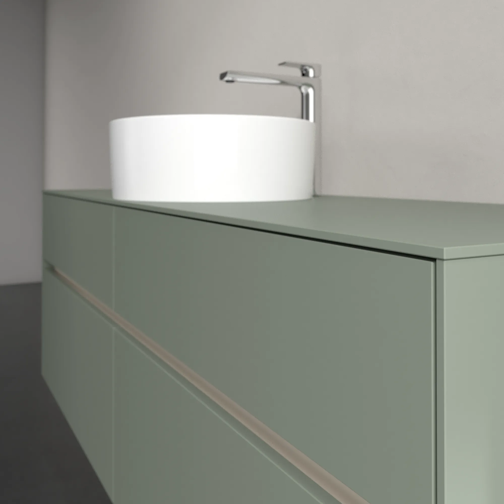 Villeroy & Boch Waschtischunterschrank „Collaro“ 1600 × 548 × 500 mm Soft Green, mit Beleuchtung, für Becken mittig Villeroy & Boch Waschtischunterschrank „Collaro“ 1600 × 548 × 500 mm Soft Green, mit Beleuchtung, für Becken mittig