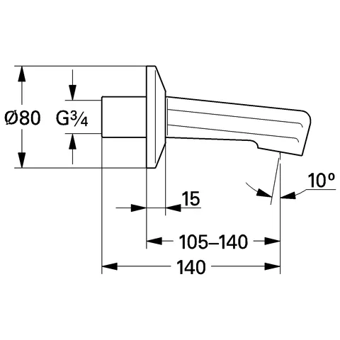 Wanneneinlauf 13540, DN 20, Wandmontage, Ausladung 140 mm, Auslauf mit Strahlregler Wanneneinlauf 13540, DN 20, Wandmontage, Ausladung 140 mm, Auslauf mit Strahlregler