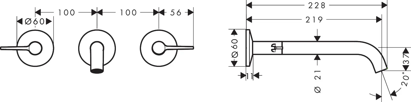 AXOR One 3-Loch Wannenarmatur Unterputz für Wandmontage mit Hebelgriffen, Chrom AXOR One 3-Loch Wannenarmatur Unterputz für Wandmontage mit Hebelgriffen, Chrom