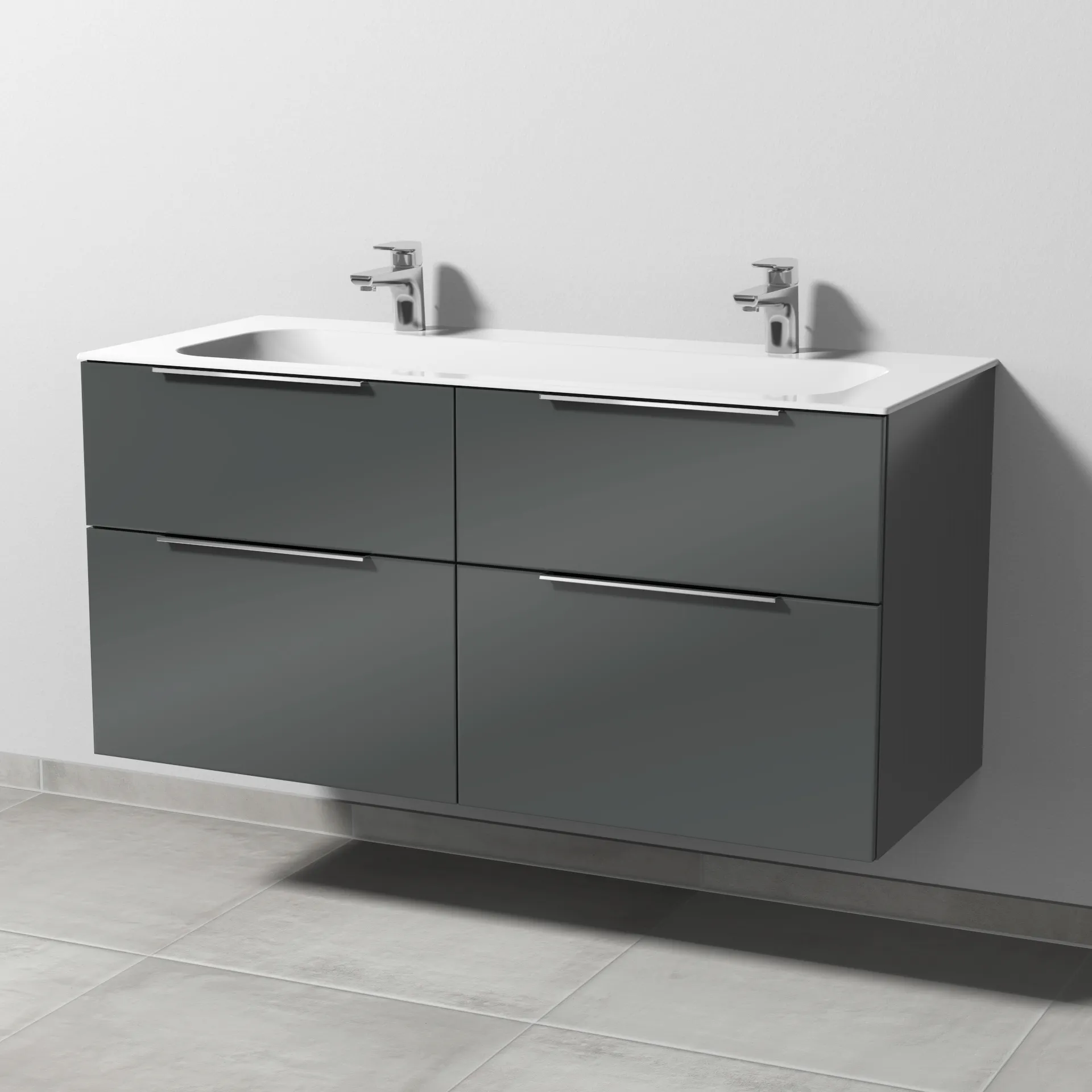 Keramik-Waschtisch-Set mit Waschtischunterschrank „3way“ 119 × 49,7 × 58,2 cm in Anthrazit (glanz), mit Hahnlochbohrung, Becken mittig Keramik-Waschtisch-Set mit Waschtischunterschrank „3way“ 119 × 49,7 × 58,2 cm in Anthrazit (glanz), mit Hahnlochbohrung, Becken mittig