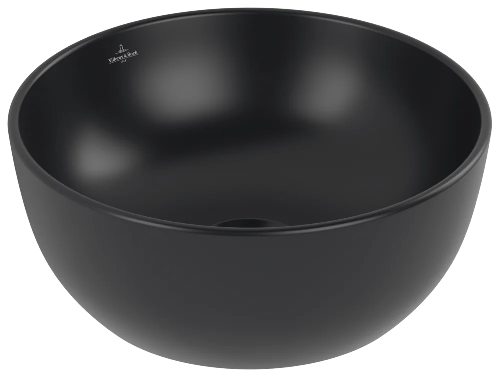 Villeroy & Boch Aufsatzwaschbecken Artis, Rund, Pure Black CeramicPlus, 325x325x135 mm, TitanCeram, matt, ohne Überlauf