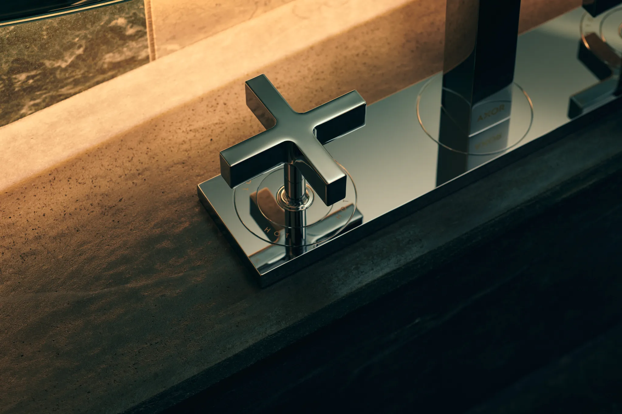 3-Loch Waschtischarmatur Axor Citterio mit Platte u.Kreuzgriffen chrom 3-Loch Waschtischarmatur Axor Citterio mit Platte u.Kreuzgriffen chrom