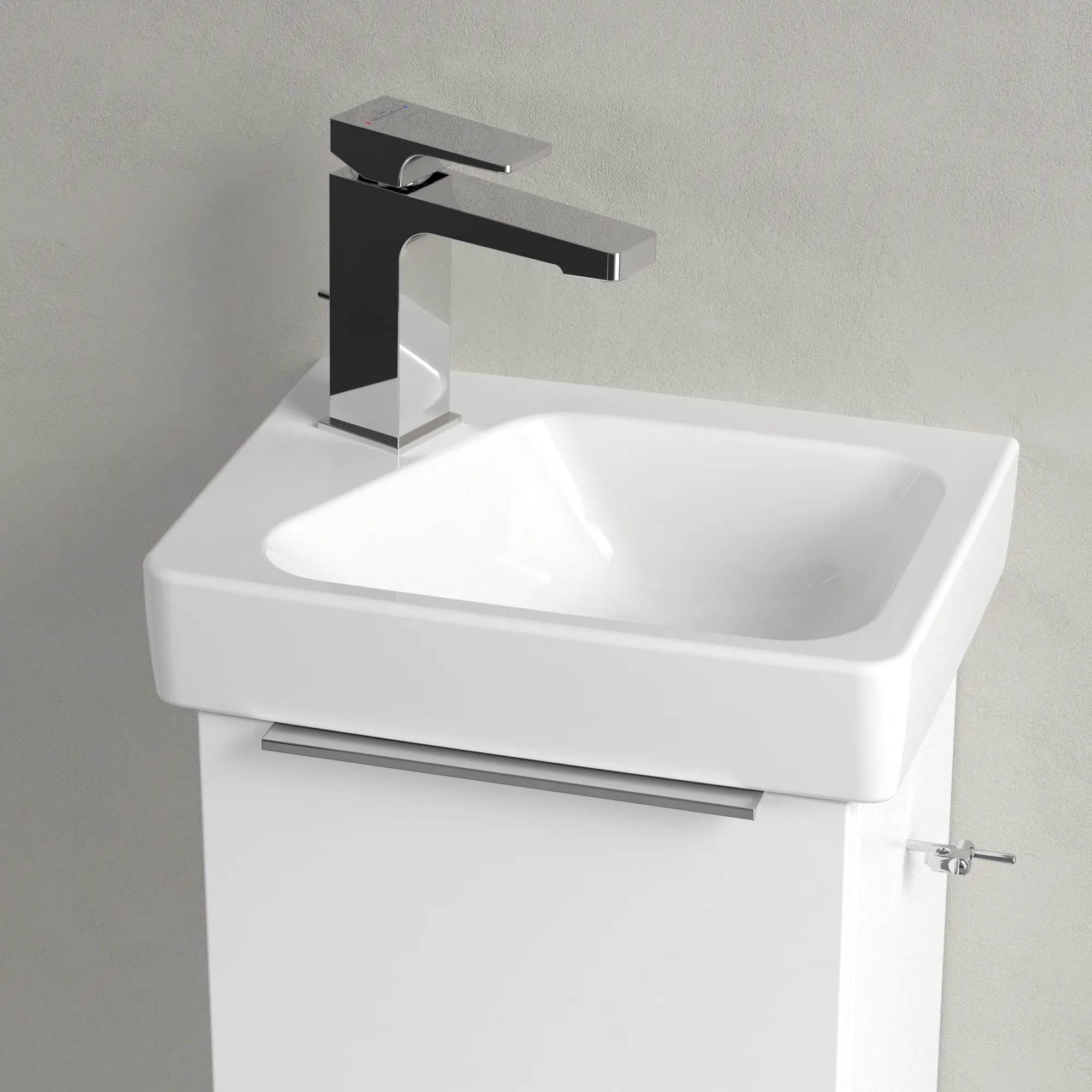 Villeroy & Boch Waschbecken „Architectura“ 360 × 265 × 135 mm, ohne Hahnlochbohrung, für Becken rechts in Weiß Alpin Villeroy & Boch Waschbecken „Architectura“ 360 × 265 × 135 mm, ohne Hahnlochbohrung, für Becken rechts in Weiß Alpin