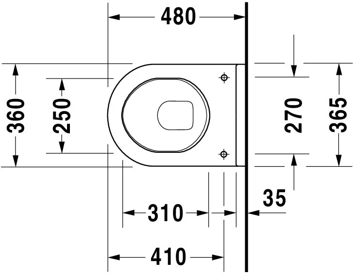 Wand-Tiefspül-WC Compact „Starck 3“ 36,5 × 35,5 × 48 cm, Befestigung sichtbar, mit Spülrand, Abgang waagerecht