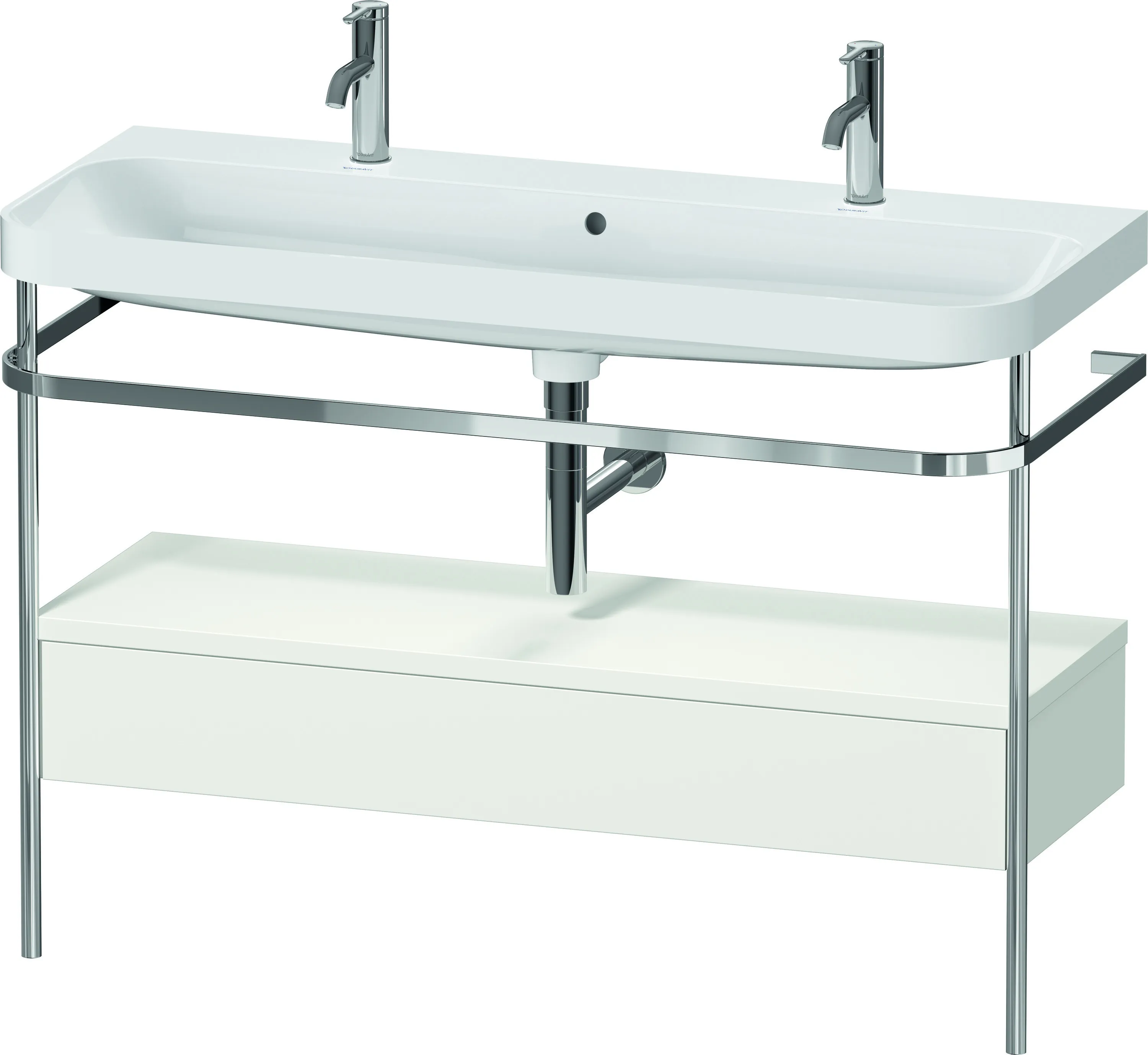 Duravit Waschtischunterschrank c-shaped Set mit Metallkonsole und Schubkasten „Happy D.2 Plus“ 117,5 × 85 × 49 cm Nordic Weiß Seidenmatt Duravit Waschtischunterschrank c-shaped Set mit Metallkonsole und Schubkasten „Happy D.2 Plus“ 117,5 × 85 × 49 cm Nordic Weiß Seidenmatt