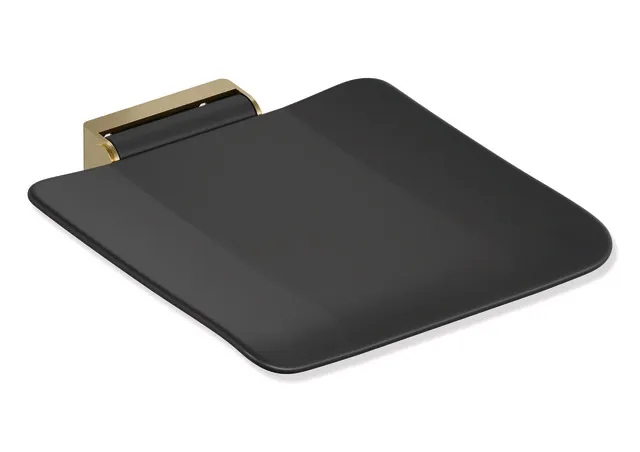 Klappsitz des Systems 900, Wandkonsole aus Edelstahl, PVD, Sitzfläche aus strukturiertem Kunststoff, schwarz, Sitzfläche 450 mm breit, 450 mm tief, in Farbe CK (messing glänzend) Klappsitz des Systems 900, Wandkonsole aus Edelstahl, PVD, Sitzfläche aus strukturiertem Kunststoff, schwarz, Sitzfläche 450 mm breit, 450 mm tief, in Farbe CK (messing glänzend)