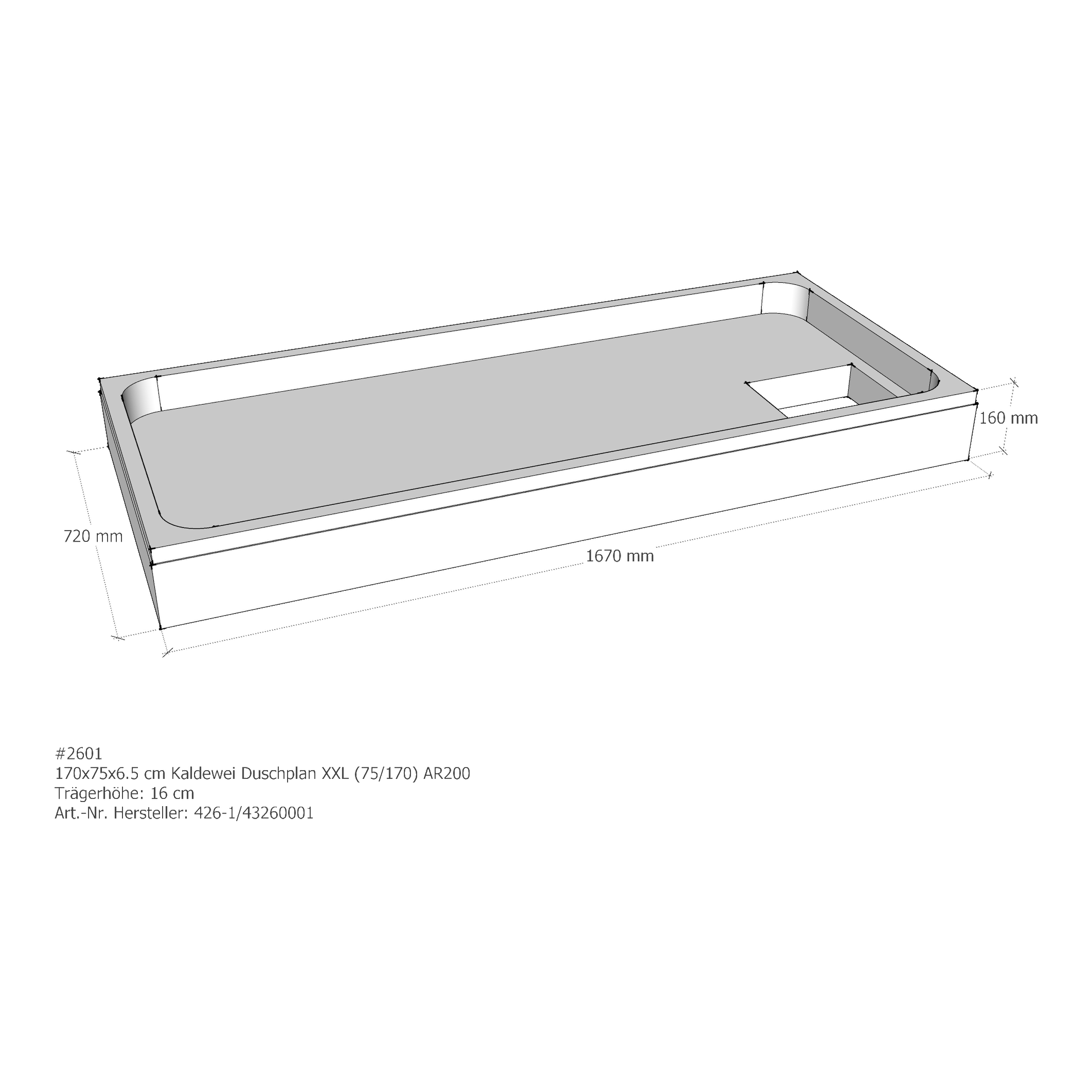 Duschwannenträger für Kaldewei Duschplan XXL 170 × 75 × 6,5 cm