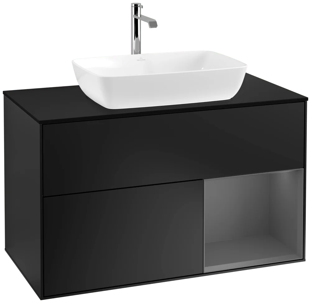 Villeroy & Boch Waschbeckenunterschrank Finion F78, 1000 x 603 x 501 mm, Black Matt Lacquer, mit Beleuchtung und Push-to-open Funktion