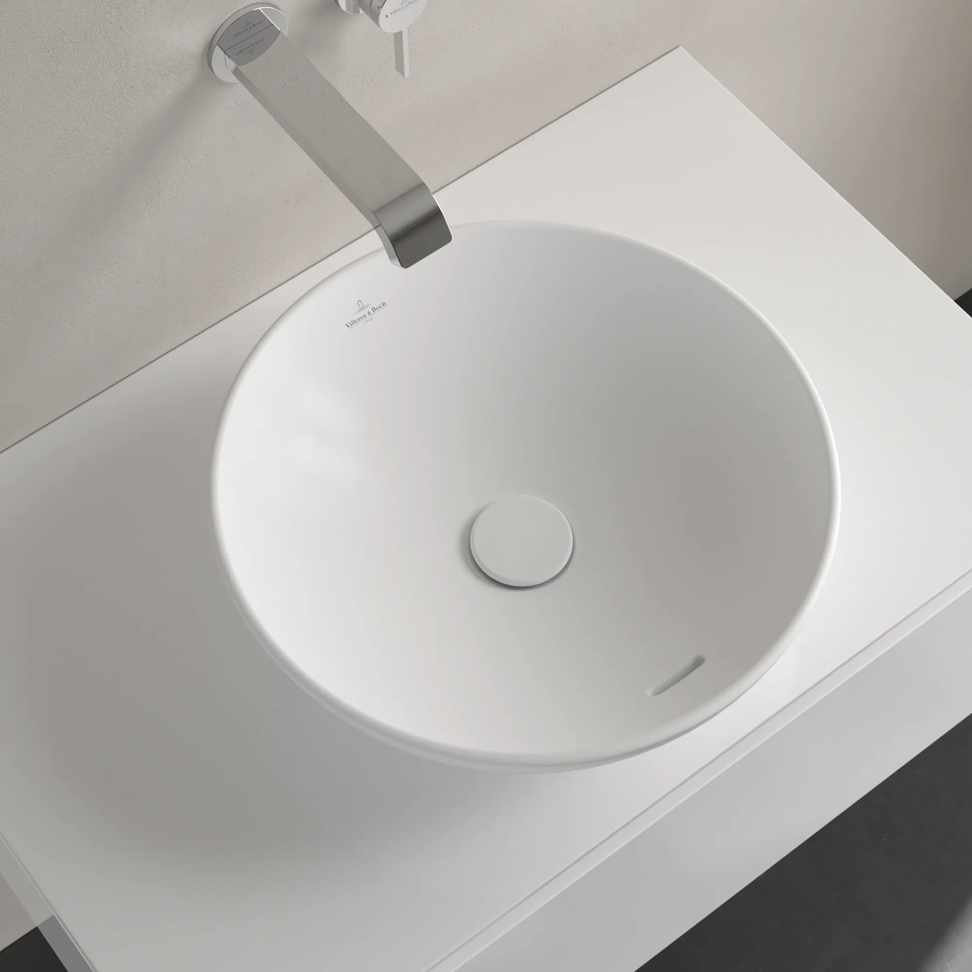 Villeroy & Boch Aufsatzwaschtisch aus TitanCeram „Loop & Friends“ ⌀ 420 mm, ohne Hahnlochbohrung in Stone White