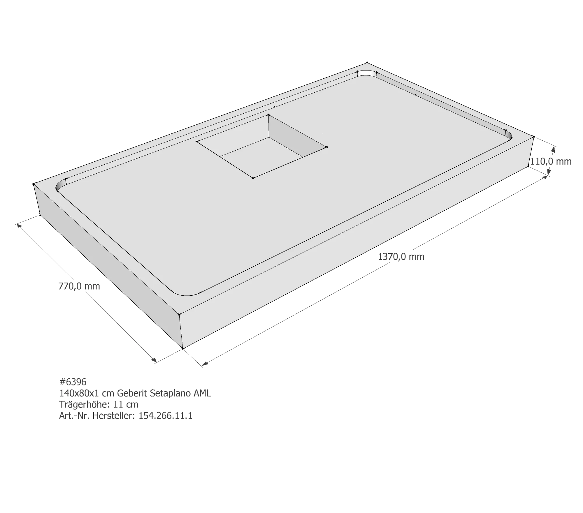 Duschwannenträger passend für Geberit Setaplano 140 × 80 × 1 cm