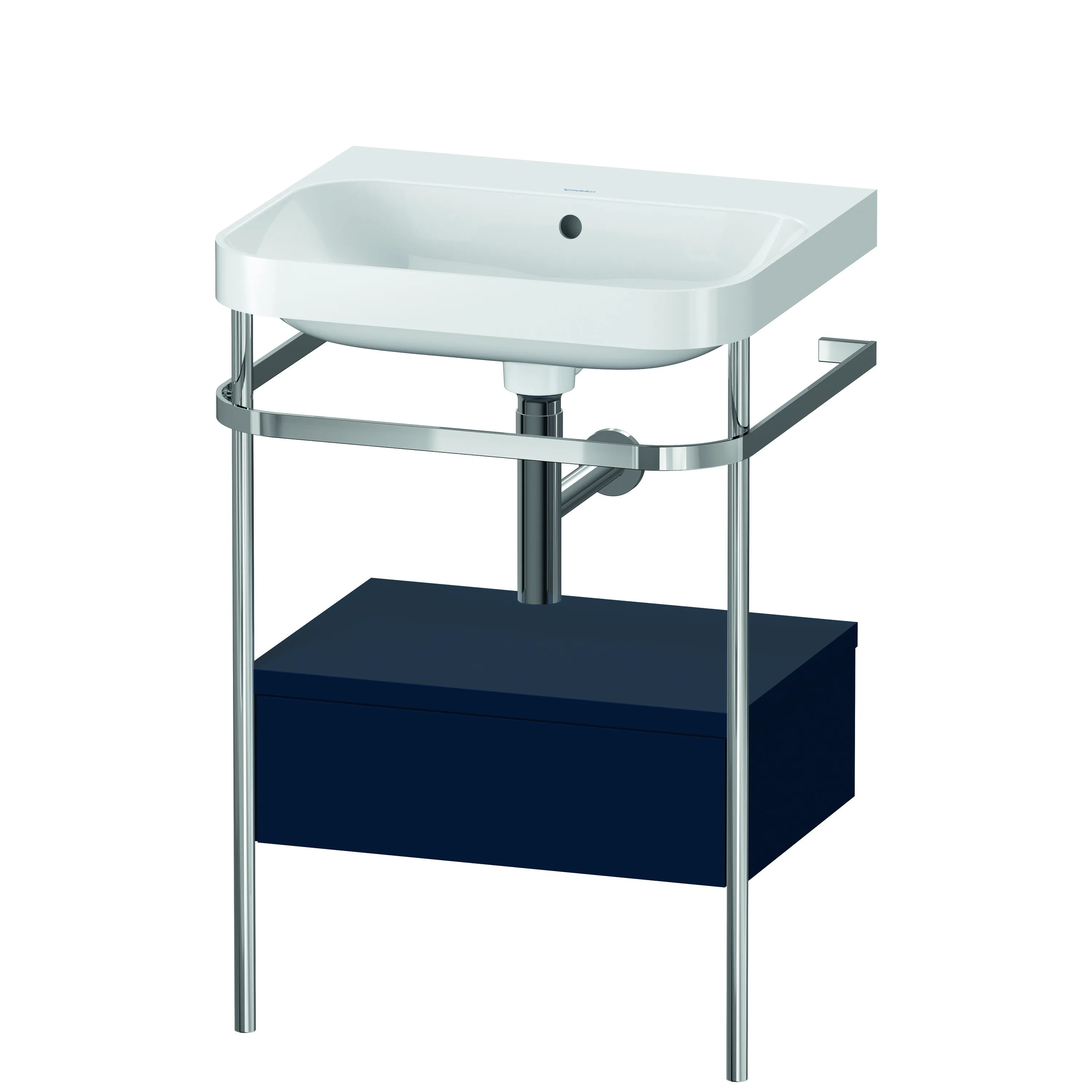 Duravit Waschtischunterschrank c-shaped Set mit Metallkonsole und Schubkasten „Happy D.2 Plus“ 57,5 × 85 × 49 cm Nachtblau Seidenmatt