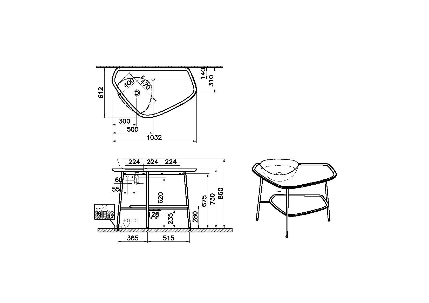 VitrA Plural Badmöbel Konsole 103 cm links für Aufsatzschale wandgebunden Eiche Dunkel Echtholz Taupe Matt