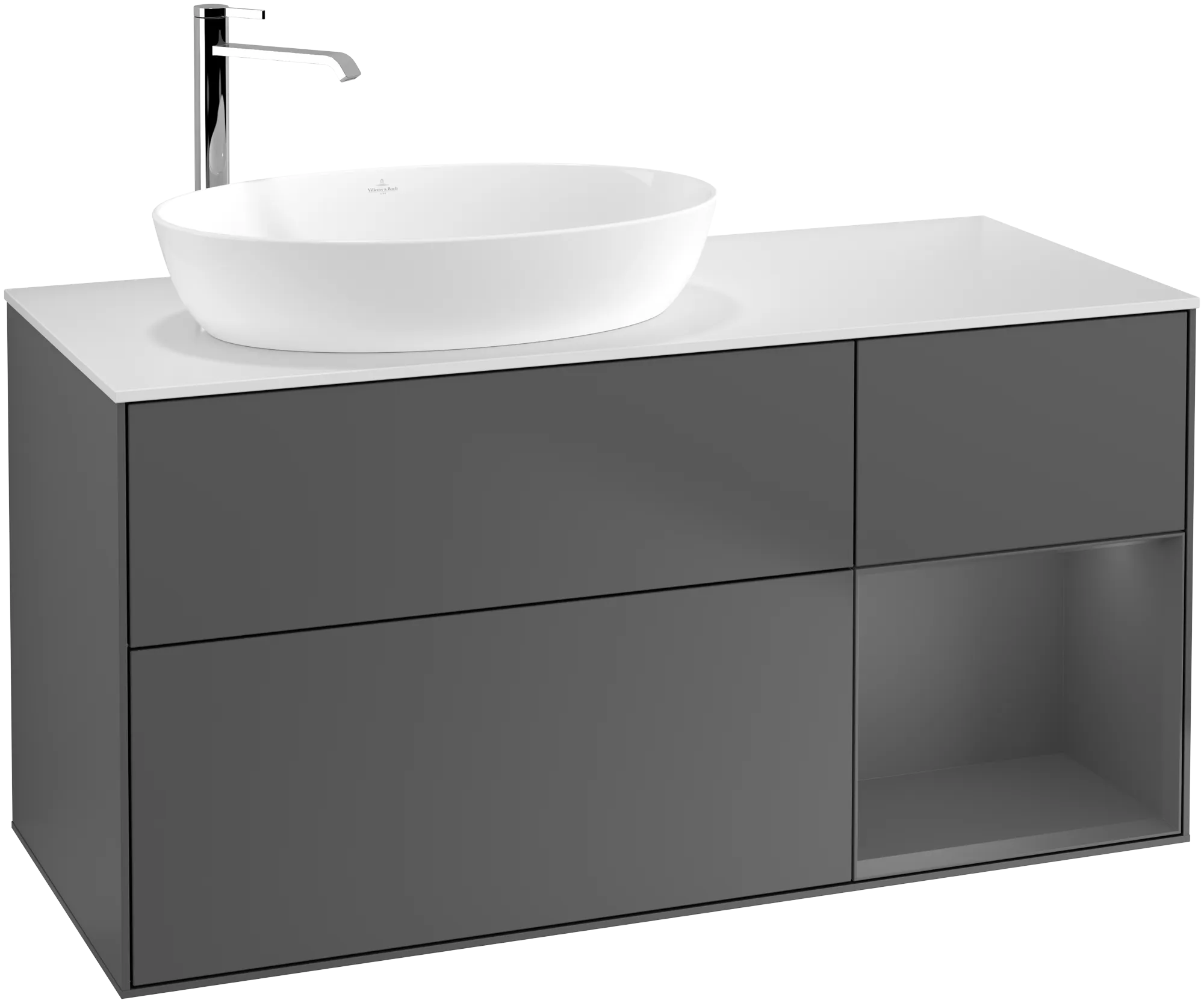 Villeroy & Boch Finion Waschbeckenunterschrank F93, anthrazit matt lackiert / glas weiß matt