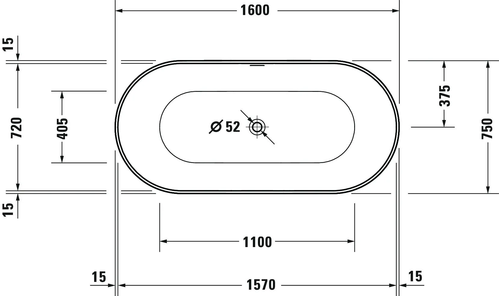 Duravit Badewanne „DuraKanto“ freistehend oval 1600 × 750 mm in Weiß Duravit Badewanne „DuraKanto“ freistehend oval 1600 × 750 mm in Weiß