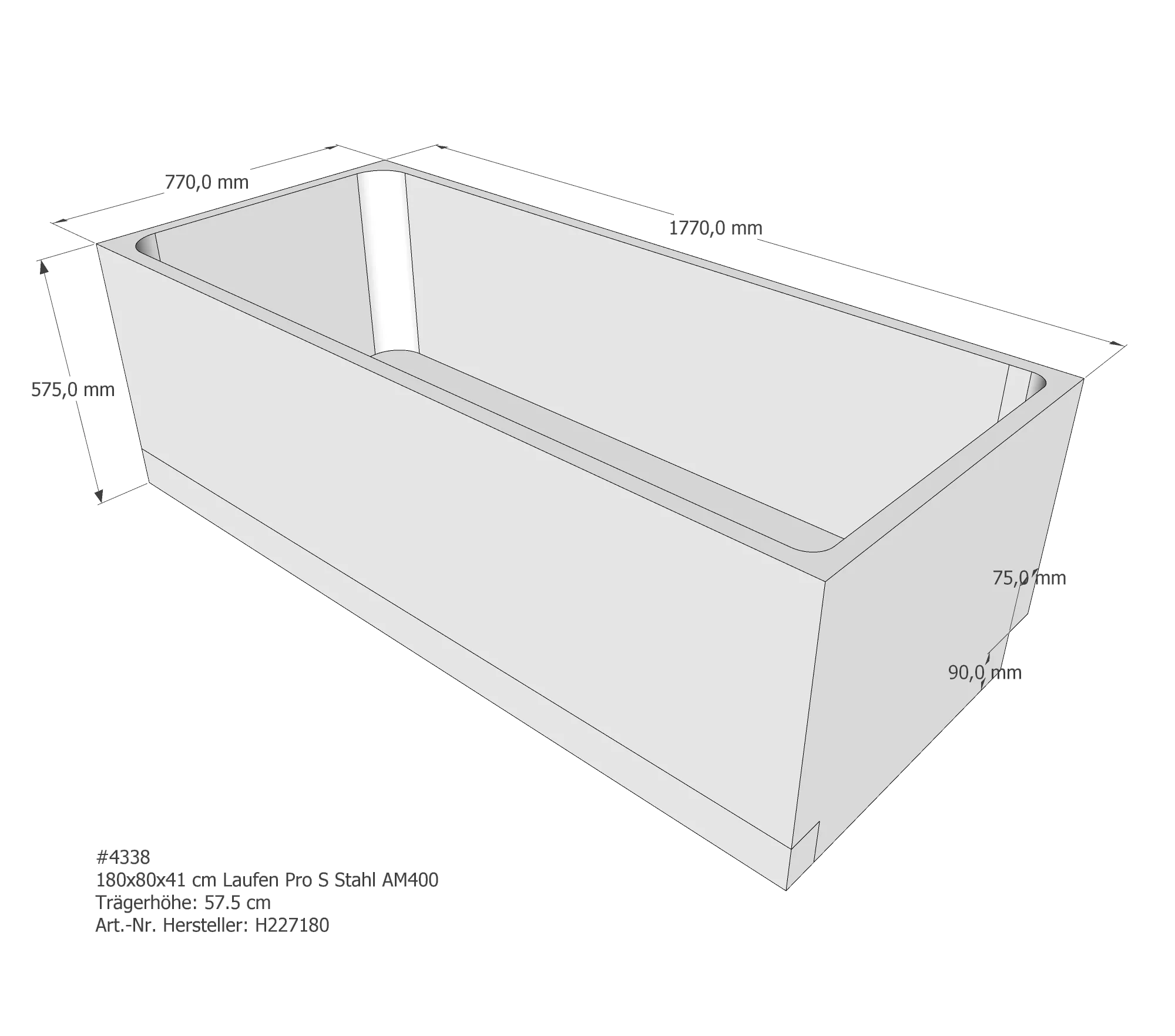 Badewannenträger passend für Laufen 180 × 80 × 41 cm