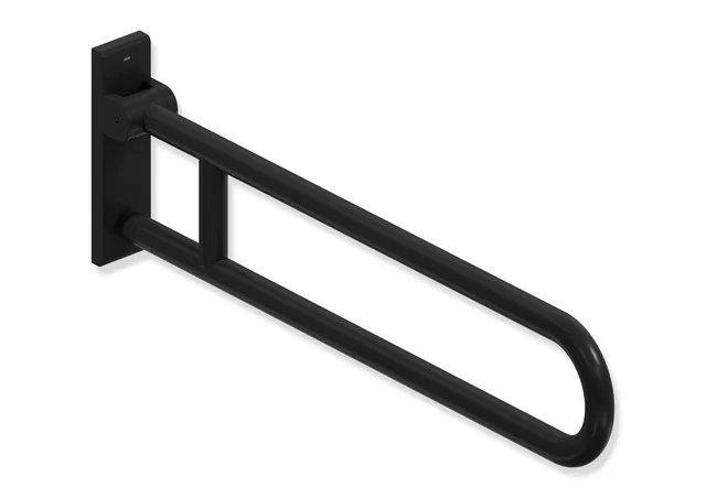 HEWI Mobiler Stützklappgriff Serie 805 Classic, Edelstahl pulverbeschichtet, Ausladung 850 mm, Farbe DC (Schwarz tiefmatt), Höhe 256 mm, Breite 75 mm