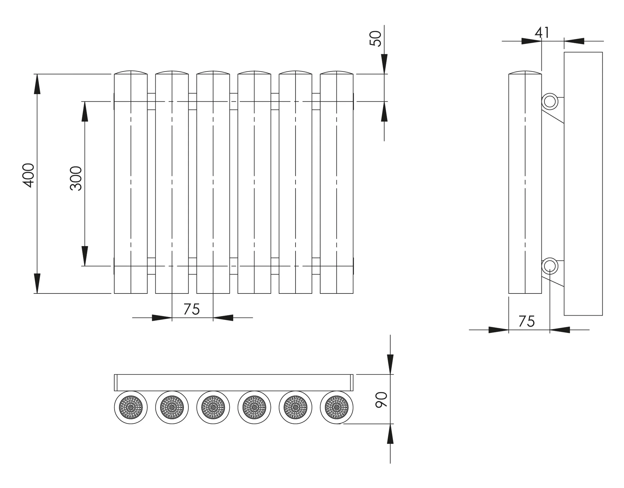 HG-TEC Climaster C1 Stahl RAL 9016, 7 Rohre, BH 400, NA 300, BL 510, BT 90