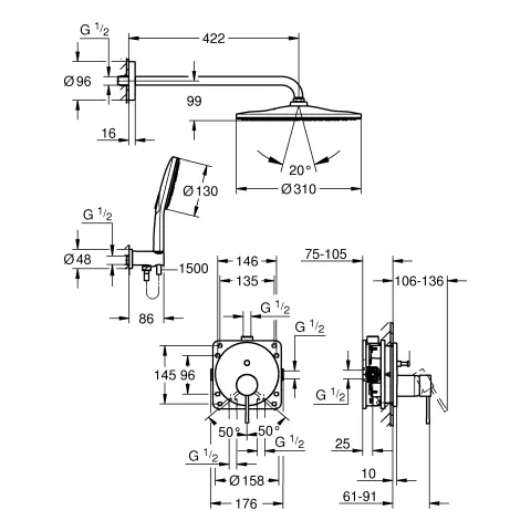 Unterputz-Duschsystem Essence 25287, mit UP-Einhandmischer mit 2-Wege-Umstellung, Rapido SmartBox, Kopfbrause Rainshower Mono 310, Rainshower SmartActive 130 Handbrause, Wandabgangsbogen, Brauseschlauch, chrom Unterputz-Duschsystem Essence 25287, mit UP-Einhandmischer mit 2-Wege-Umstellung, Rapido SmartBox, Kopfbrause Rainshower Mono 310, Rainshower SmartActive 130 Handbrause, Wandabgangsbogen, Brauseschlauch, chrom