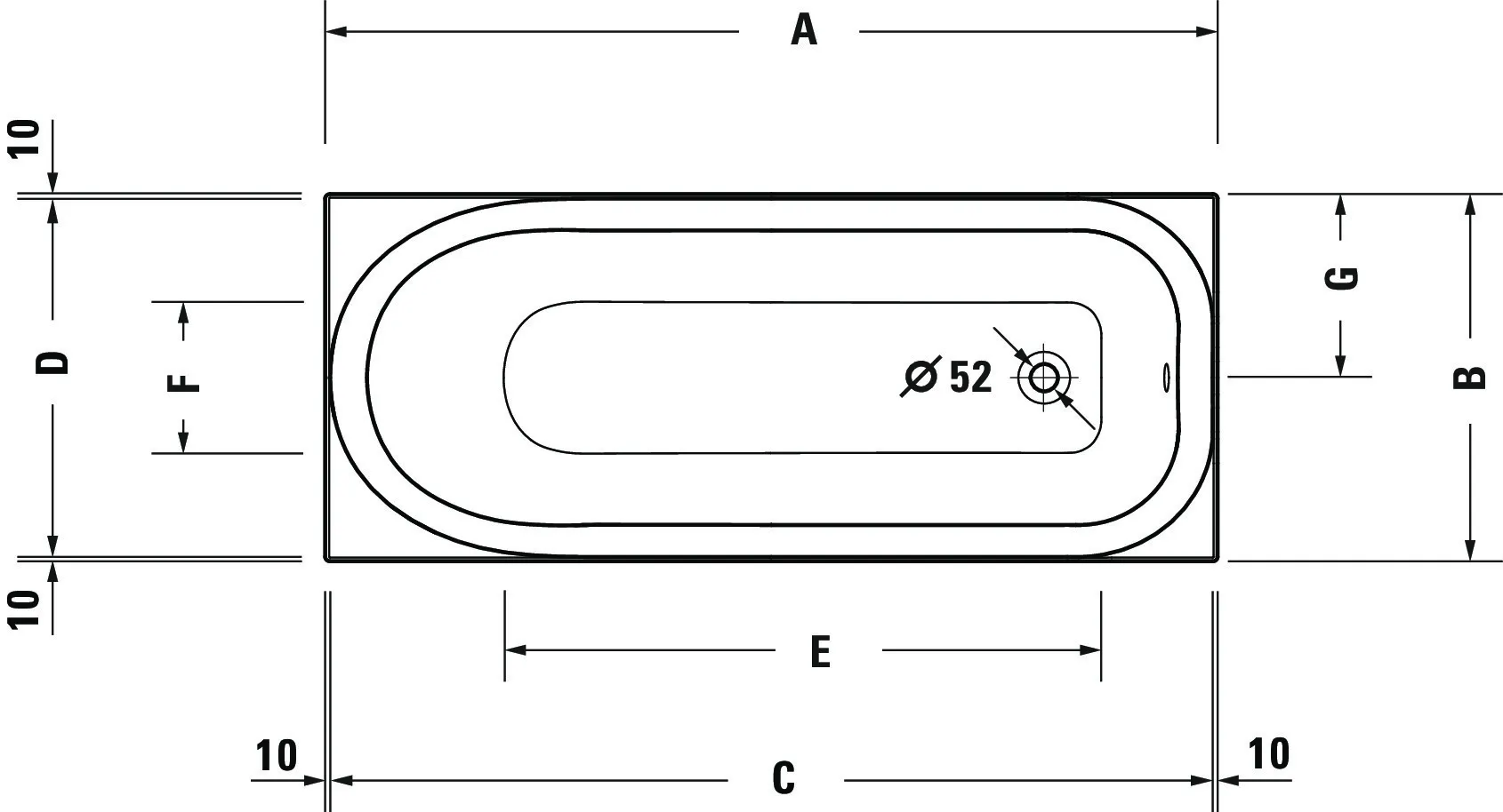 Duravit Badewanne „Soleil by Starck“ rechteck 160 × 70 cm, Fußablauf