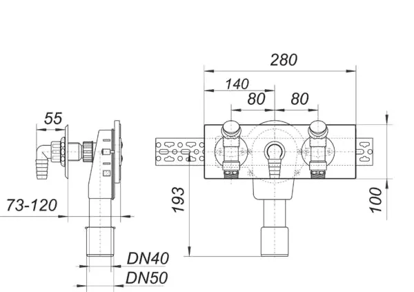 Wandeinbau-Waschgeräte-Siphon 406.2, DN 40/DN 50