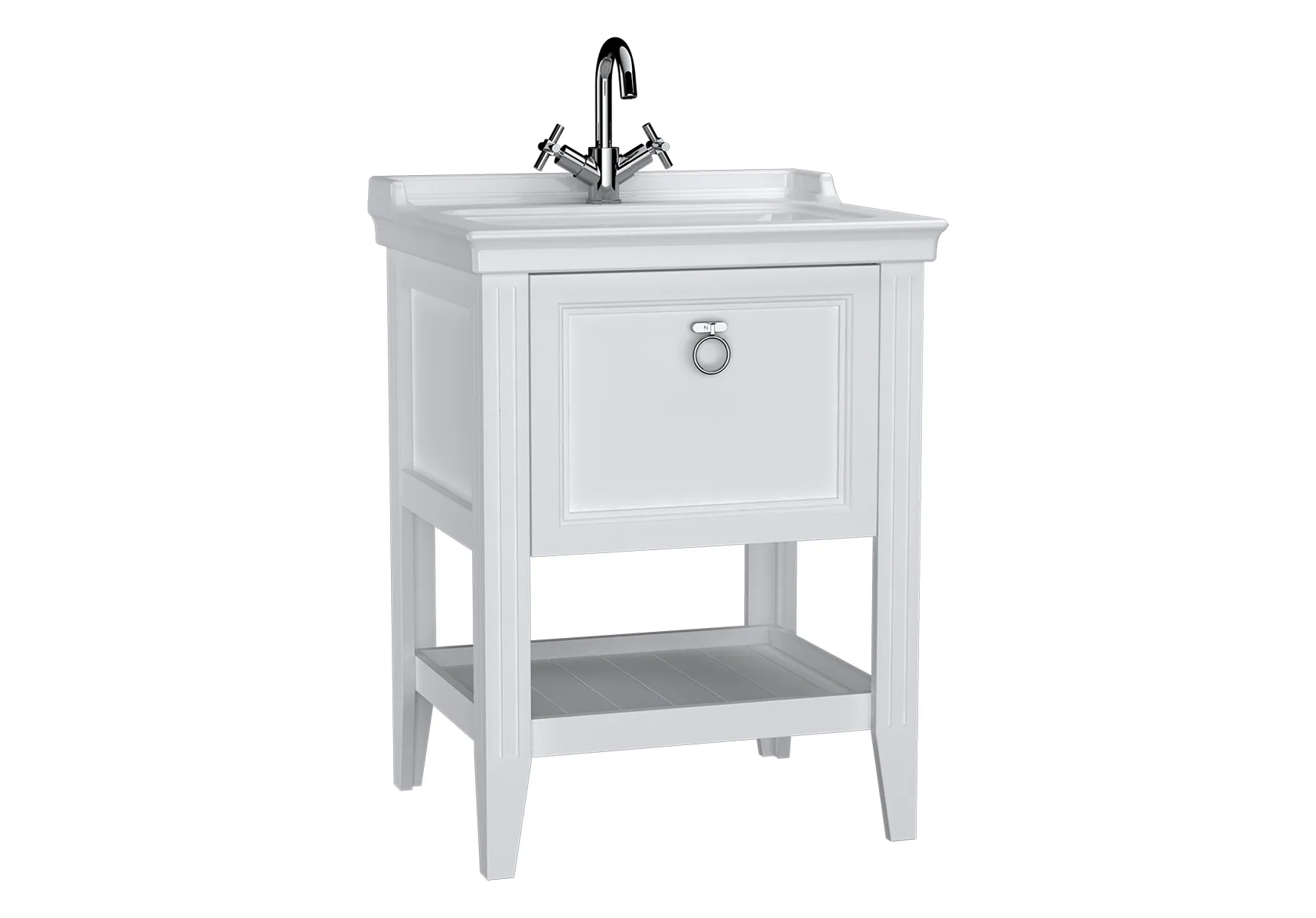 Valarte Set 65 cm Möbelwaschtisch + Waschtischunterschrank 1 Vollauszug Weiß Matt