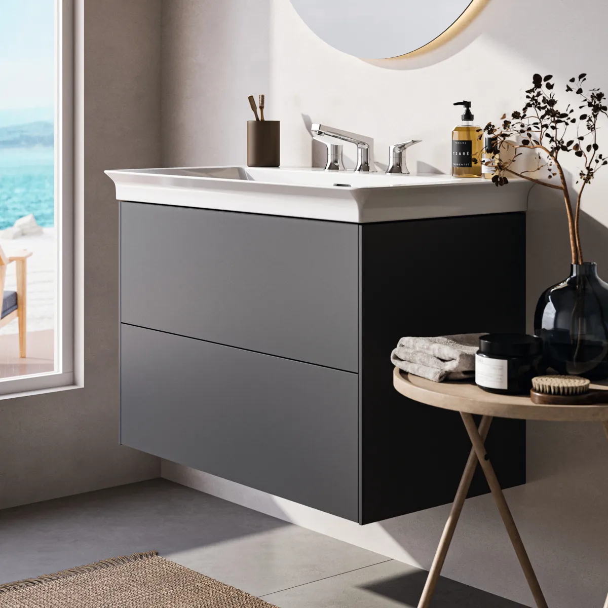Ideal Standard Waschtischunterschrank „Conca“ 80 × 54,3 × 44 cm Anthrazit matt lackiert Ideal Standard Waschtischunterschrank „Conca“ 80 × 54,3 × 44 cm Anthrazit matt lackiert
