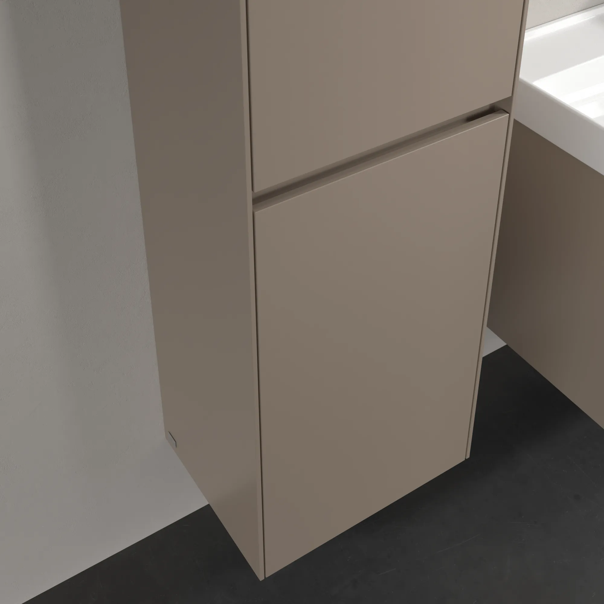Villeroy & Boch Hochschrank Collaro C03400, Eckig, Taupe, 1.538 mm Höhe, 454 x 347 mm Maße, 2 Türen mit SoftClosing, integrierte Aluminiumgriffe Villeroy & Boch Hochschrank Collaro C03400, Eckig, Taupe, 1.538 mm Höhe, 454 x 347 mm Maße, 2 Türen mit SoftClosing, integrierte Aluminiumgriffe