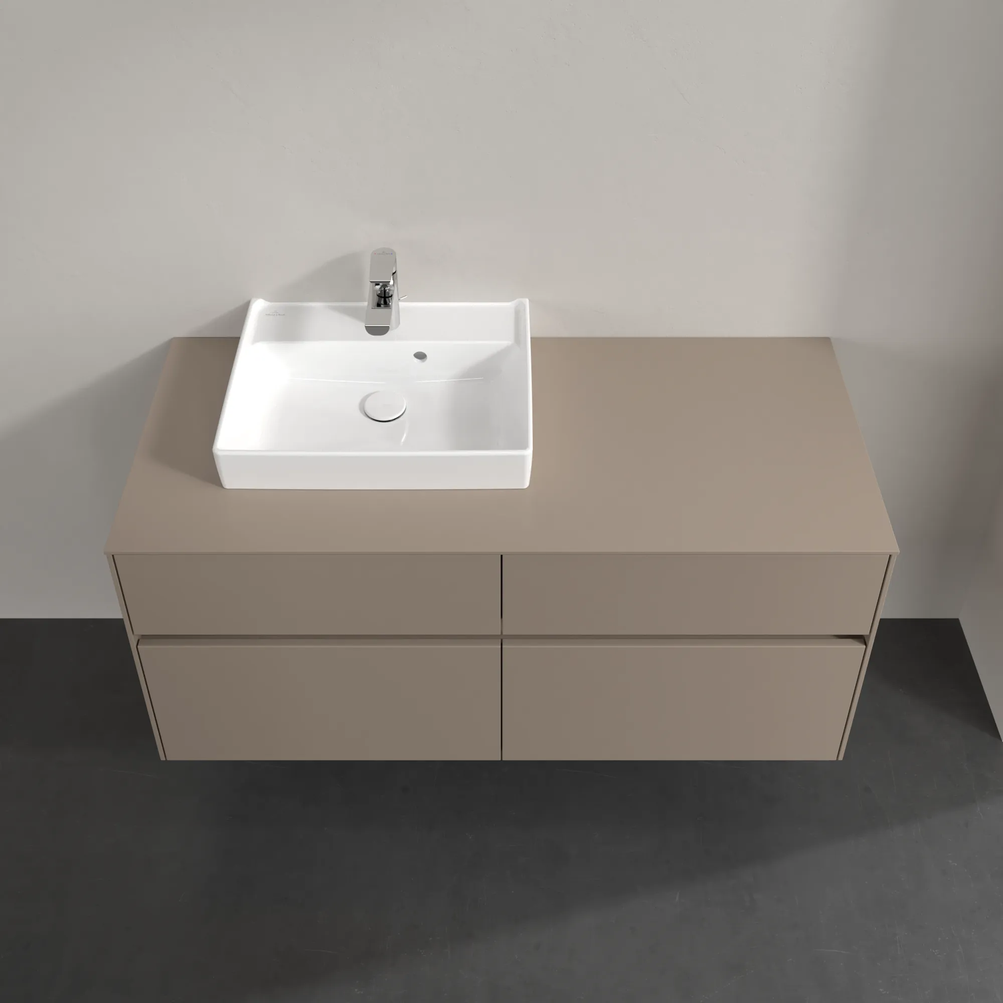 Villeroy & Boch Waschtischunterschrank „Collaro“ 1200 × 548 × 500 mm Taupe, mit Beleuchtung, für Becken links