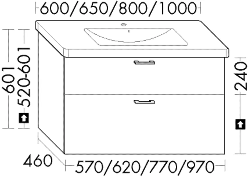 Waschtischunterschrank Sys30 von burgbad - 460x570x601 mm, 1 Schublade oben, 1 Auszug unten, Siphonausschnitt, für Duravit D-Code