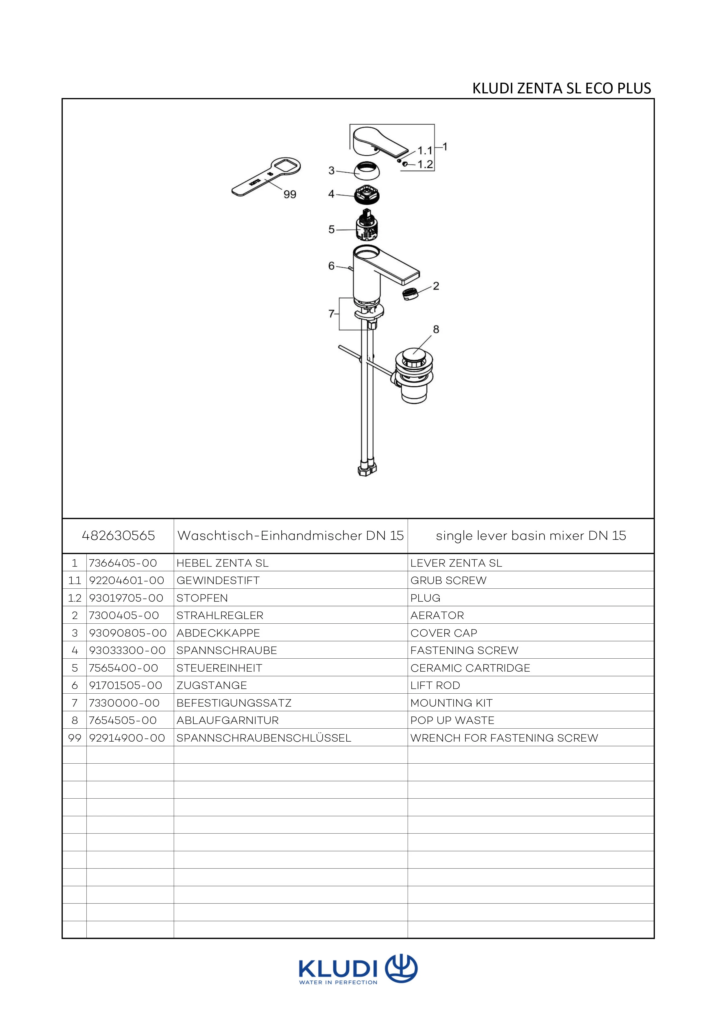 Kludi ZENTA SL Waschtisch-EHM 75mm Ablaufgarnitur, ECO PLUS chrom Kludi ZENTA SL Waschtisch-EHM 75mm Ablaufgarnitur, ECO PLUS chrom