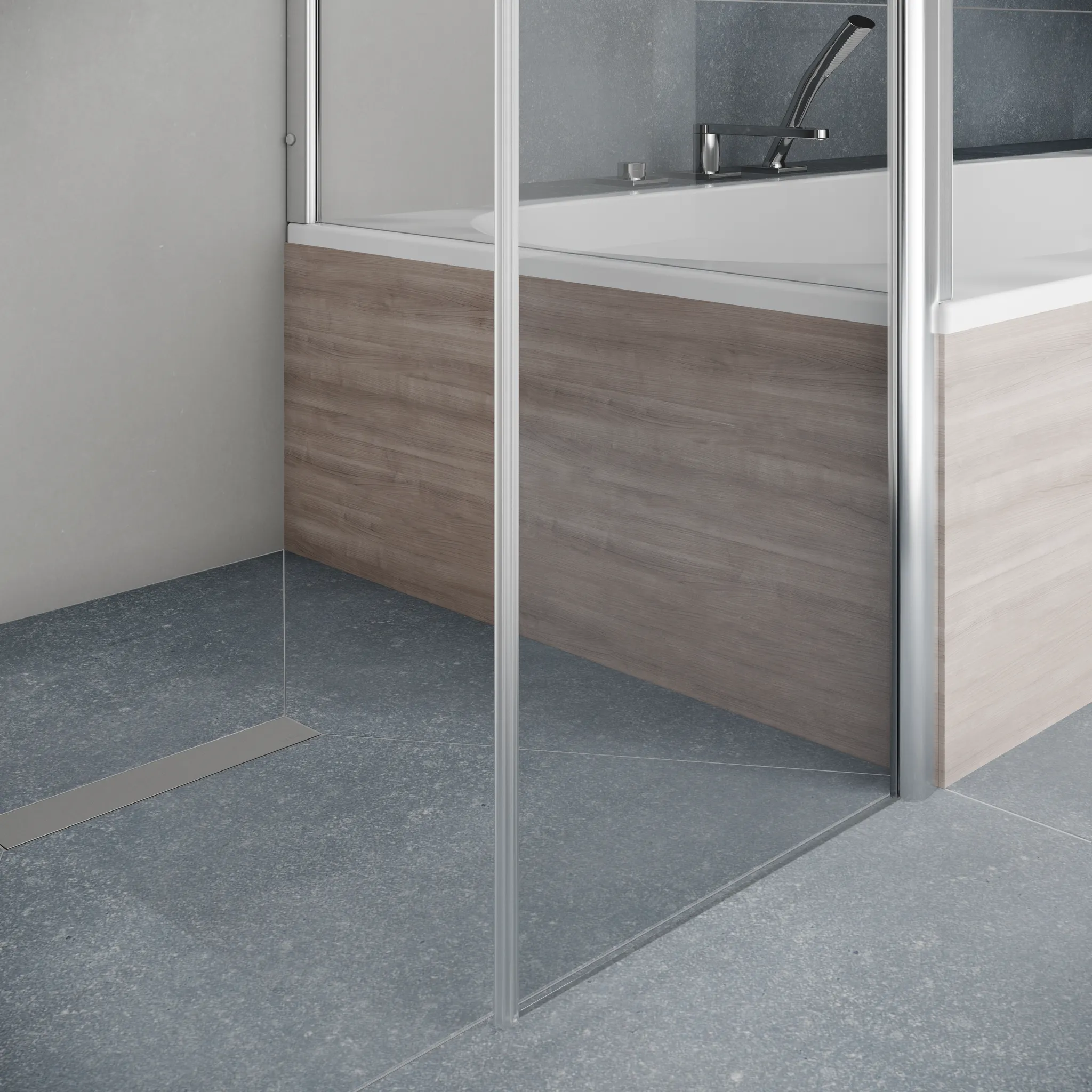 Kermi verkürzte Seitenwand auf Badewanne für Ecke „PEGA“ Glas SR Arena C, Profile Silber Hochglanz, BV: 875 - 900 mm WE: 875 - 900 mm H: 1600 mm Kermi verkürzte Seitenwand auf Badewanne für Ecke „PEGA“ Glas SR Arena C, Profile Silber Hochglanz, BV: 875 - 900 mm WE: 875 - 900 mm H: 1600 mm