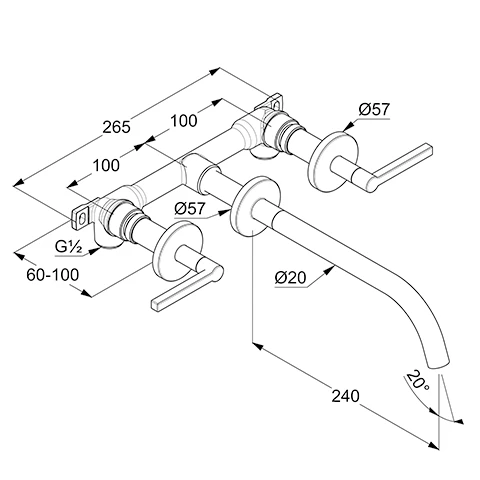 NOVA FONTE 3LochWaschtisch PURISTIC UPWandmontage 240 mm chrom NOVA FONTE 3LochWaschtisch PURISTIC UPWandmontage 240 mm chrom