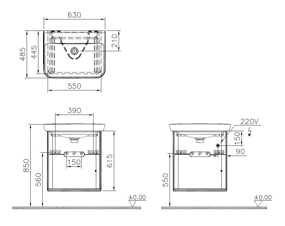 Sento Set 63 cm Waschtisch + Unterschrank 2 Laden Fjordgrün Matt