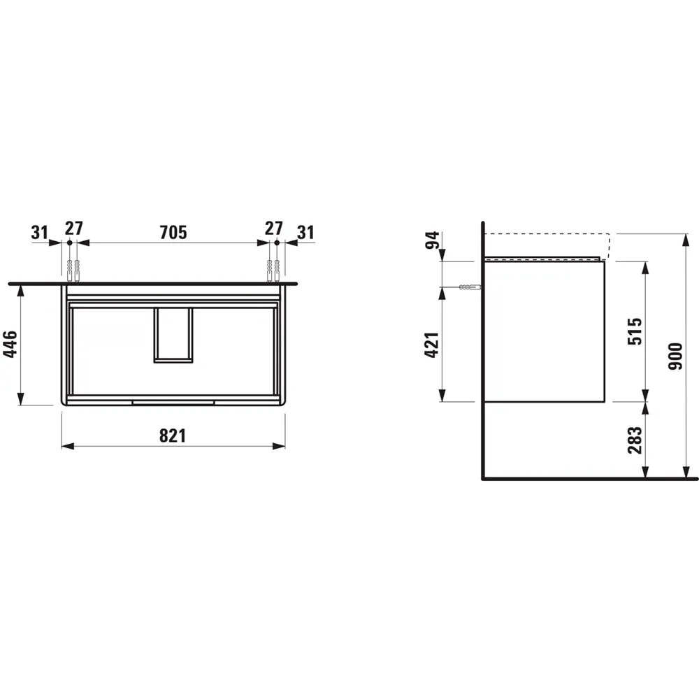 Waschtischunterbau JUNA für PRO S 446x821x515 2 Schubladen mit Griffmulde für Waschtisch H813965 weiß matt