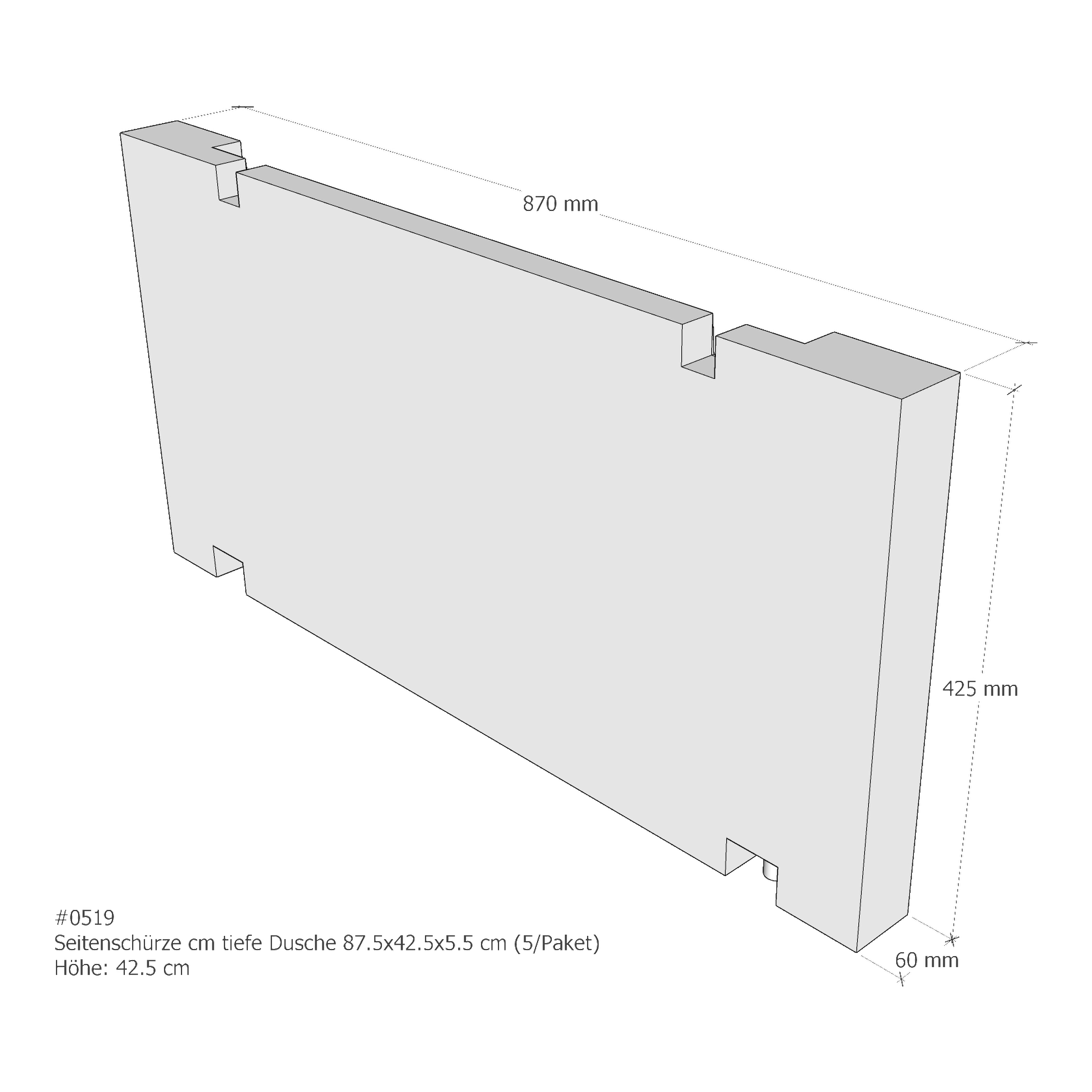 Seitenschürze für tiefe Duschwanne 87 × 2 × 42,5 cm