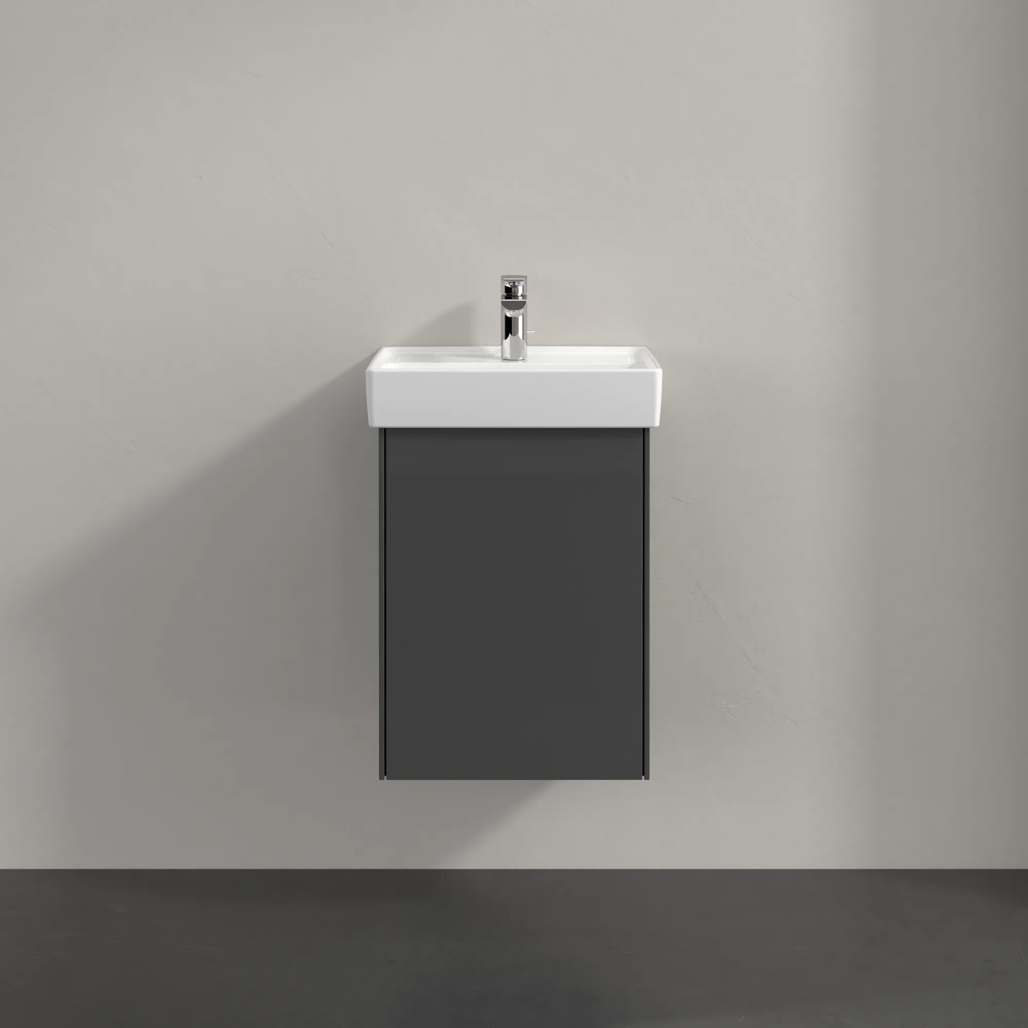 Villeroy & Boch Waschtischunterschrank mit Tür „Collaro“ 410 × 546 × 344 mm Glossy Grey, für Becken mittig, Anschlag links, ohne Beleuchtung Villeroy & Boch Waschtischunterschrank mit Tür „Collaro“ 410 × 546 × 344 mm Glossy Grey, für Becken mittig, Anschlag links, ohne Beleuchtung
