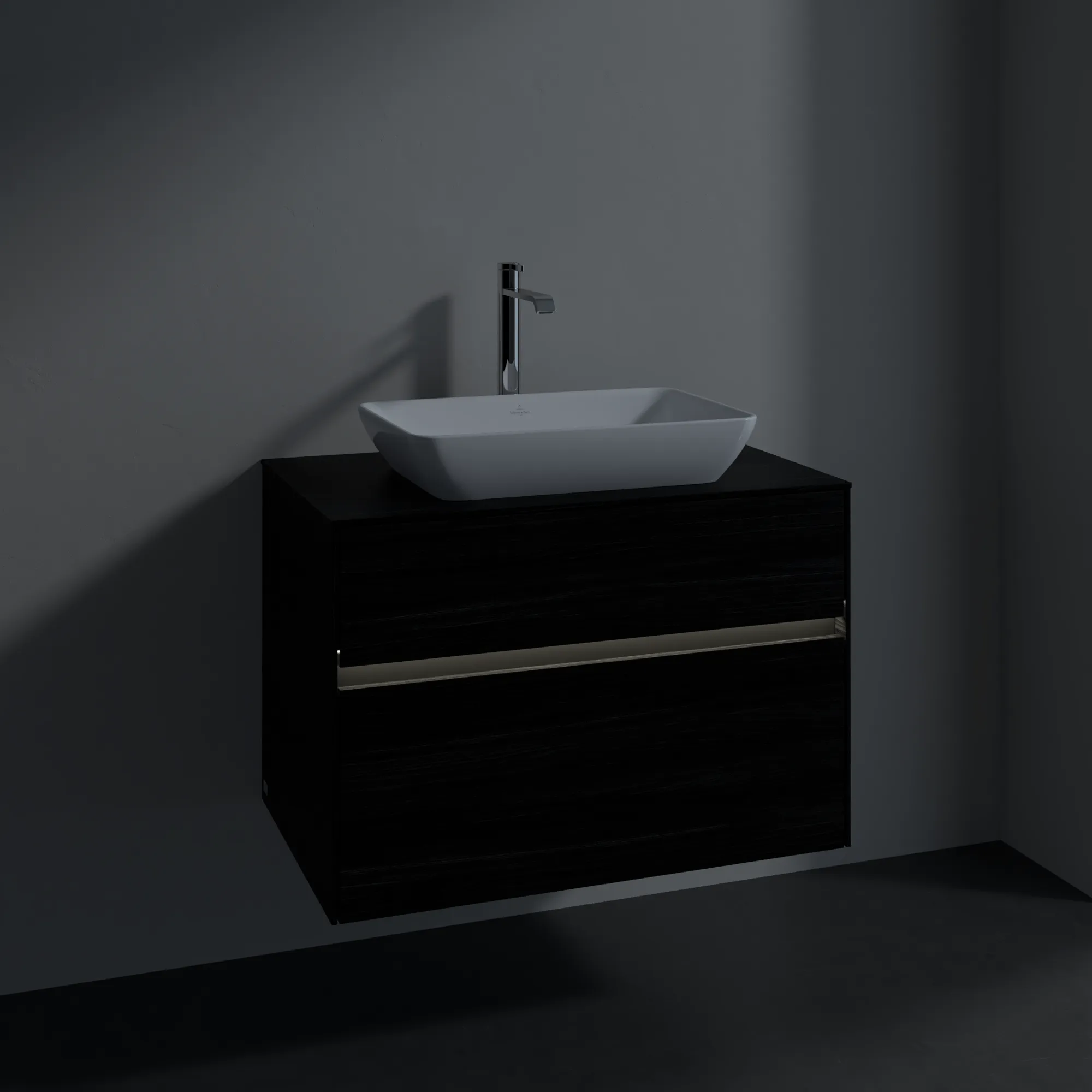 Villeroy & Boch Waschbeckenunterschrank Collaro C108B0, Black Oak, 800 x 548 x 500 mm, mit Beleuchtung und SoftClosing, Eckig