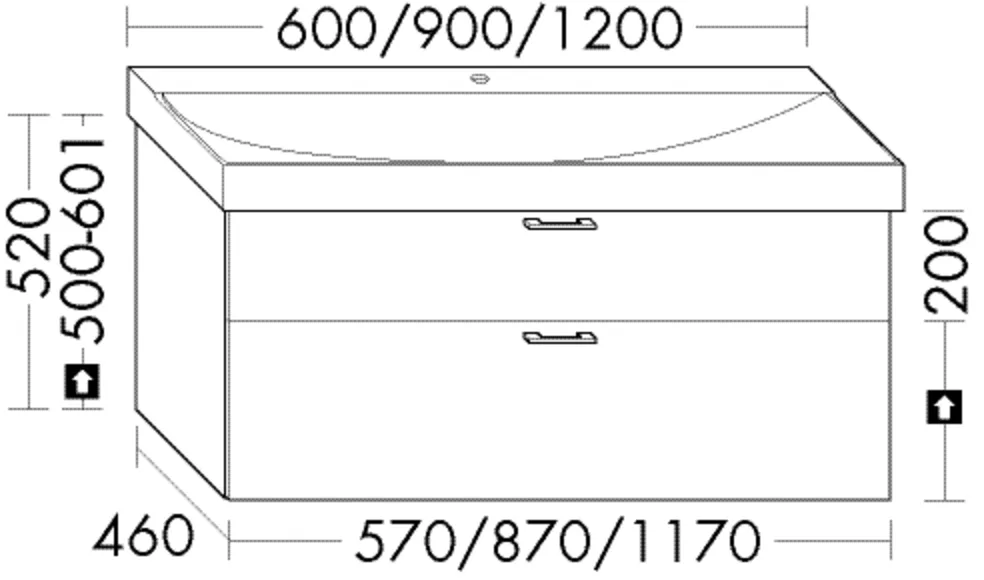 Burgbad Waschtischunterschrank Sys30, 460x870x520 mm, 1 Schublade oben, 1 Auszug unten, für Geberit Xeno2 500.531/500.532 Burgbad Waschtischunterschrank Sys30, 460x870x520 mm, 1 Schublade oben, 1 Auszug unten, für Geberit Xeno2 500.531/500.532
