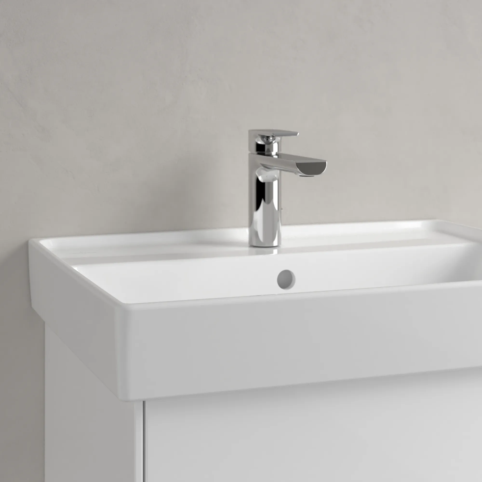 Villeroy & Boch Wandwaschtisch aus TitanCeram „Collaro“ 600 × 470 × 160 mm, mit Hahnlochbohrung, Hahnlochposition mittig in Weiß Alpin