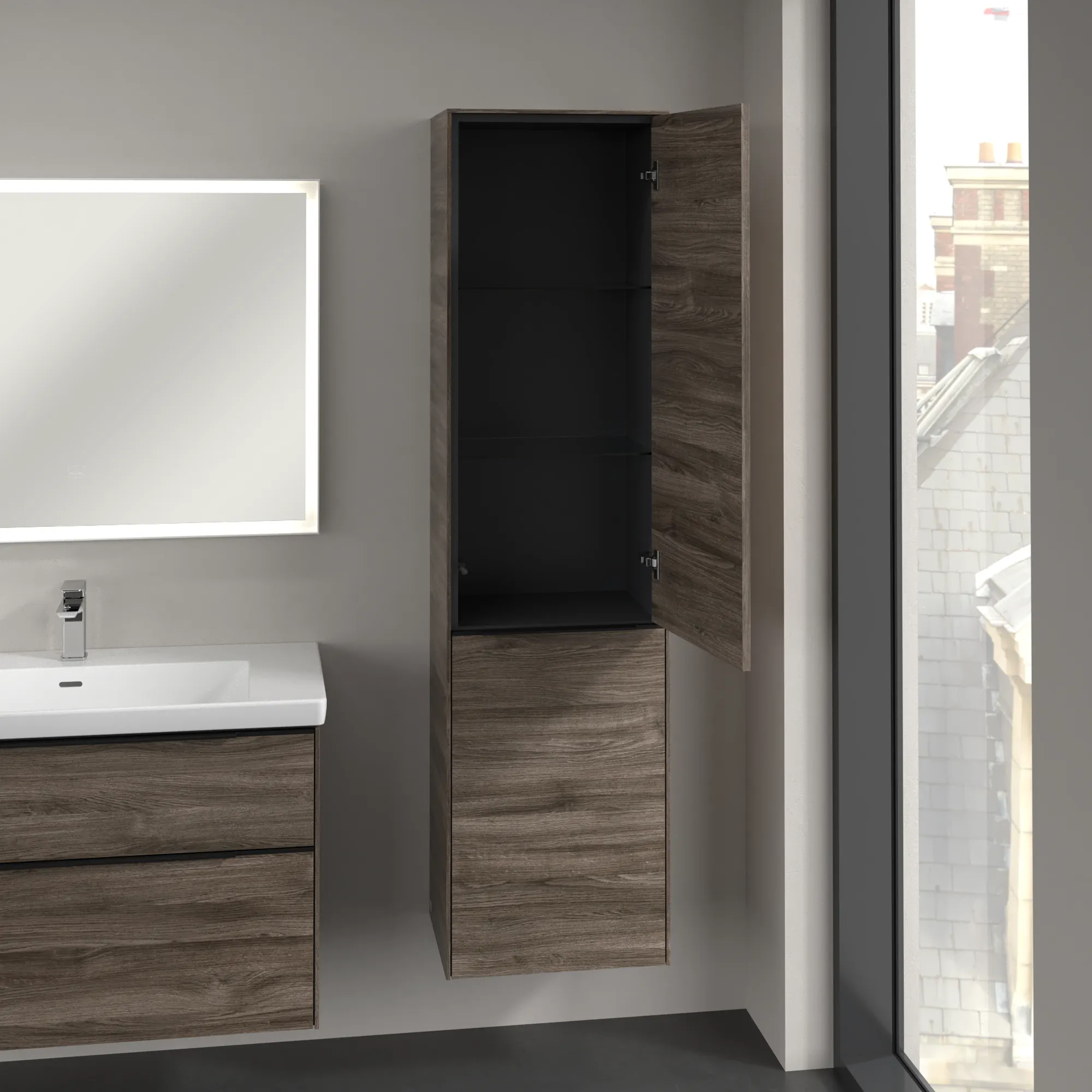 Villeroy & Boch Hochschrank Subway 3.0 C59301, eckig, Stone Oak, 450x1710x346mm, mit Absenkautomatik und Waschtischplatte Villeroy & Boch Hochschrank Subway 3.0 C59301, eckig, Stone Oak, 450x1710x346mm, mit Absenkautomatik und Waschtischplatte