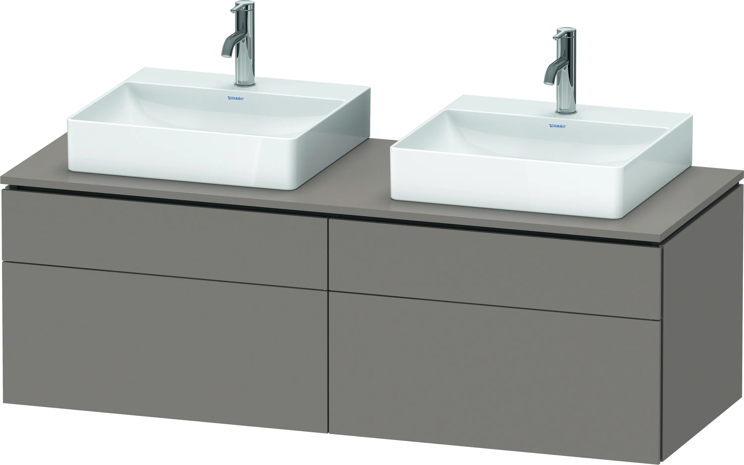 Duravit Waschtischunterschrank wandhängend „L-Cube“ 142 × 48,2 × 55 cm Basalt Matt, links und rechts Duravit Waschtischunterschrank wandhängend „L-Cube“ 142 × 48,2 × 55 cm Basalt Matt, links und rechts