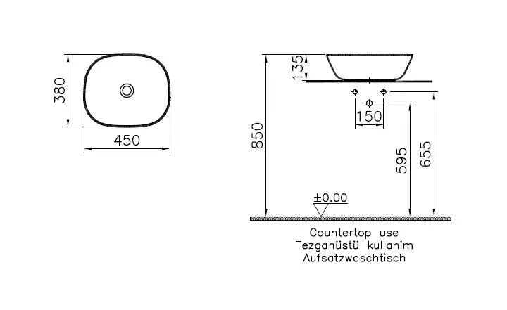VitrA Plural Aufsatzschale flach rechteckig 45 x 38 x 14 cm Moos Matt mit Oberflächenveredelung VitrA Clean VitrA Plural Aufsatzschale flach rechteckig 45 x 38 x 14 cm Moos Matt mit Oberflächenveredelung VitrA Clean
