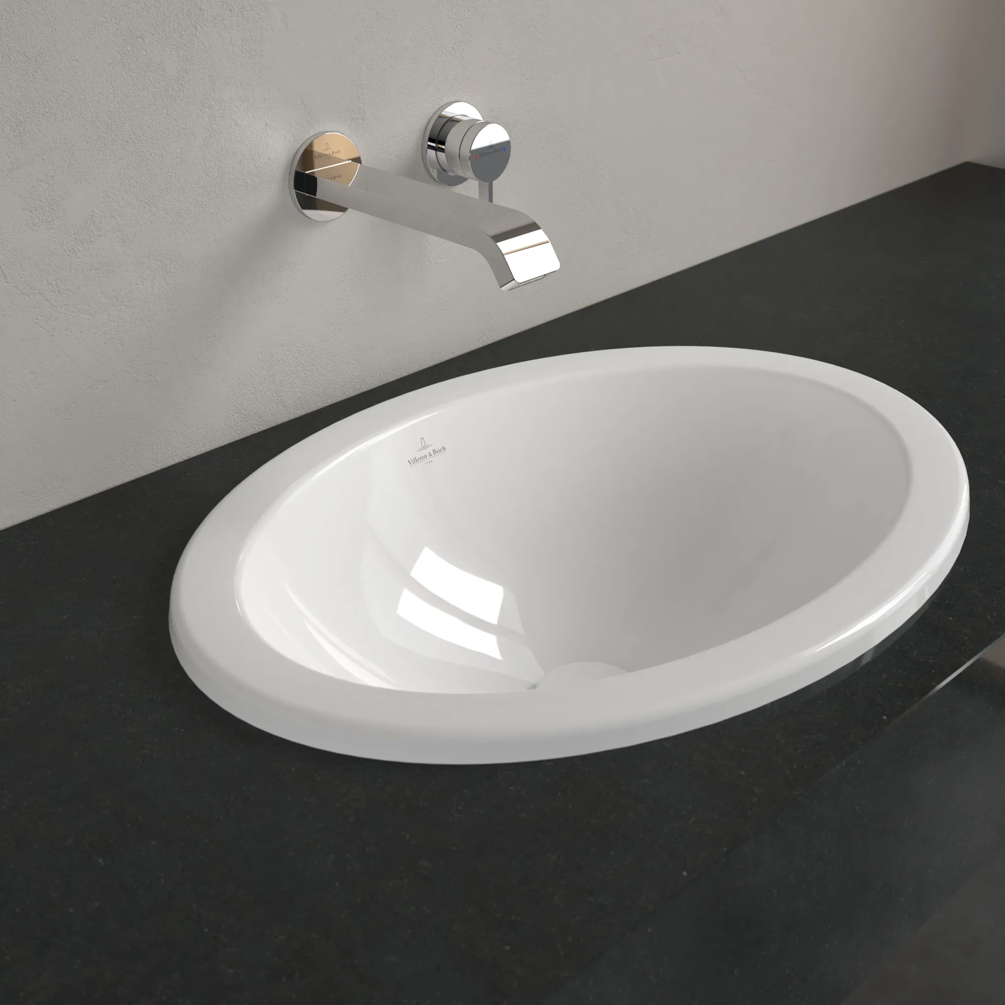 Villeroy & Boch Einbauwaschtisch aus TitanCeram „Loop & Friends“ ohne Hahnlochbohrung, 570 × 410 × 215 mm, ohne Hahnlochbohrung in Weiß Alpin